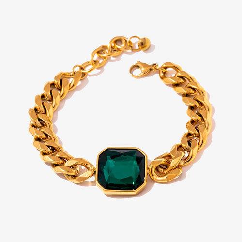 Image of the Serenity Stones Bracelet – an 18K gold stainless steel bracelet with calming natural stones for a peaceful, elegant everyday look.

