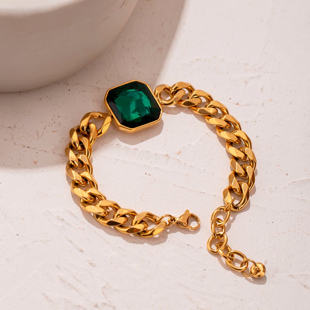 Image of the Serenity Stones Bracelet – an 18K gold stainless steel bracelet with calming natural stones for a peaceful, elegant everyday look.

