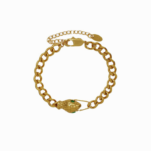 Image of the Snake Bracelet – a bold 18K gold stainless steel bracelet with a sleek serpent design, perfect for edgy and empowered looks.

